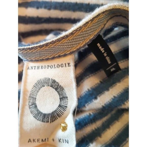 Anthropologie Akemi + Kin Sylvie Pointelle Stripe Blue White Tunic Womens Medium - Picture 5 of 7